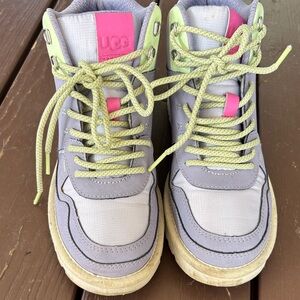UGG Kids Sneakers - Gray and Pink with Lime Accents